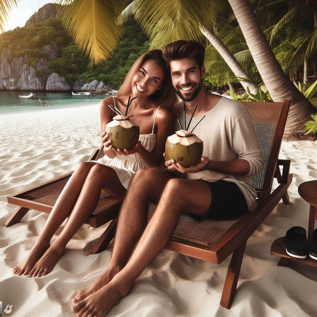 Enjoying coconut water on the Beach.